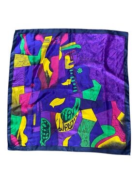 Vintage Womens Silk Picasso “femme A La Fleur” Cubinism Scarf 980s